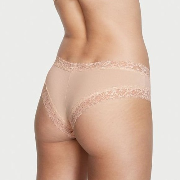 VS XL Cotton Floral Lace Waist Cheeky Panty Champagne Beige Neutral So Cute - Picture 5 of 10